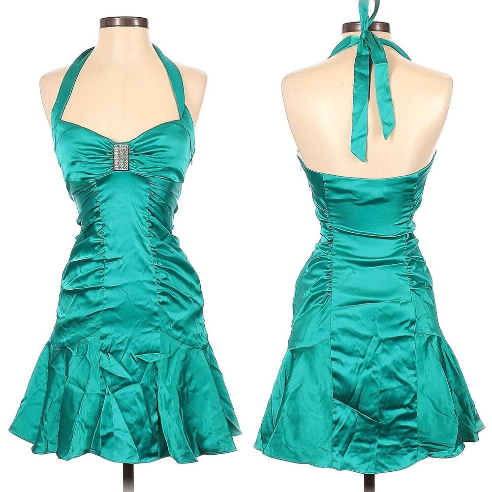 NWT Vintage Y2K Morgan & Co Teal Mini Dress Trashy Fairycore Rhinestone Party
